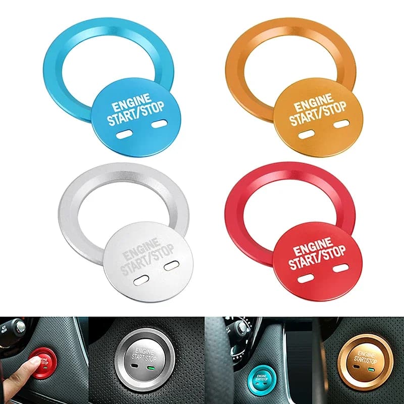 4 Colors Car Engine Push Start Stop Button & Surrounding Ring Decoration with Cover for Chevrolet VW Cadillac GMC Aluminum