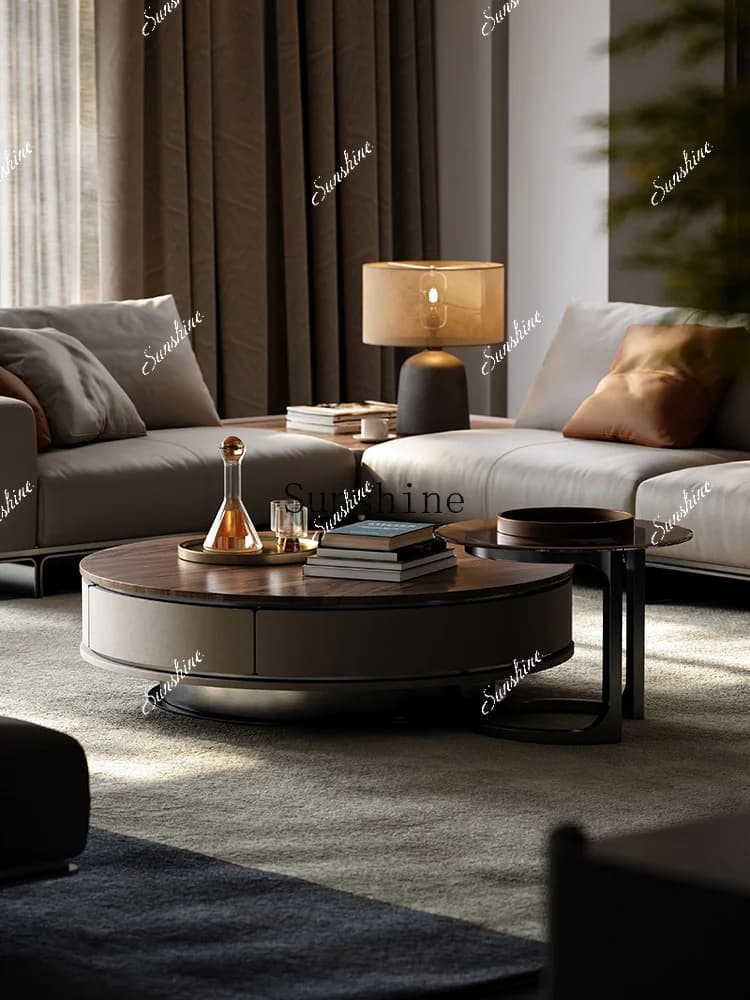 Light luxury modern villa whole house with high-end walnut size round coffee table combination  FT