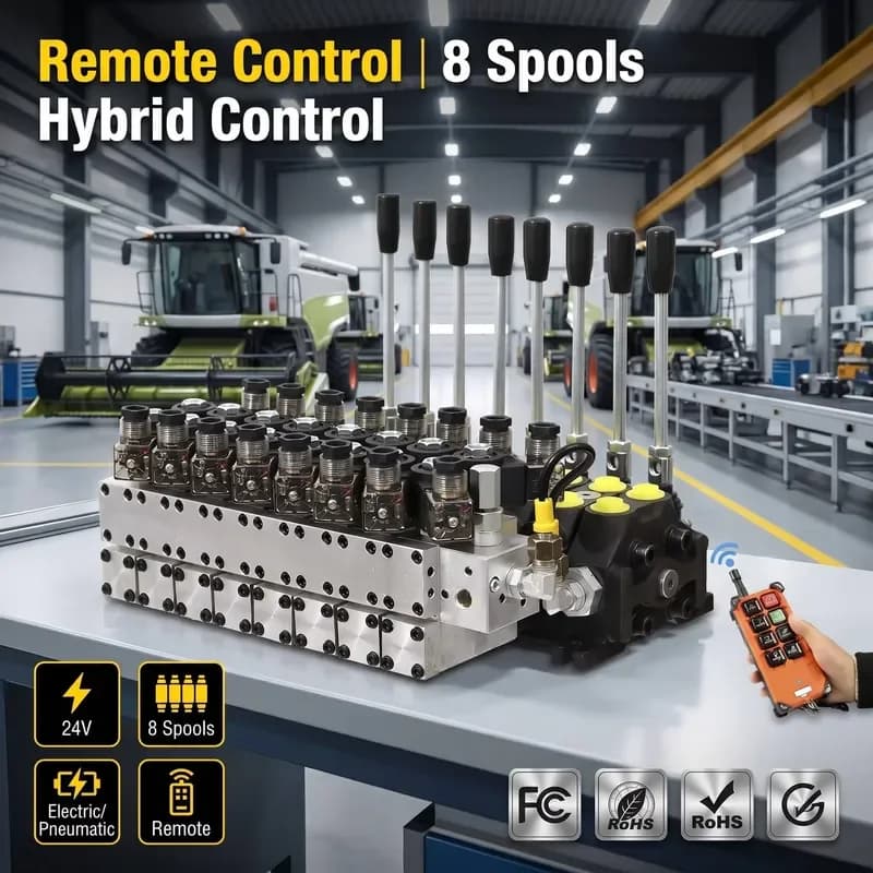 DCV60 8 Spool Hydraulic Valve Remote Control Electric Pneumatic Hand Control Valve 24V for Harvester Agricultural Machinery