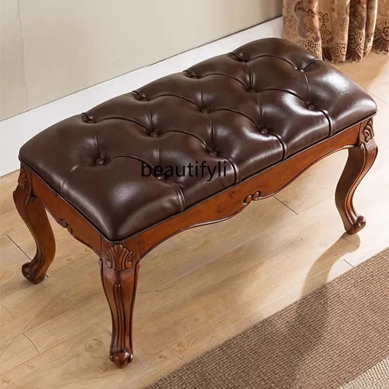 American all solid wood bench sofa foot into the door shoe stool bedroom bedside stool