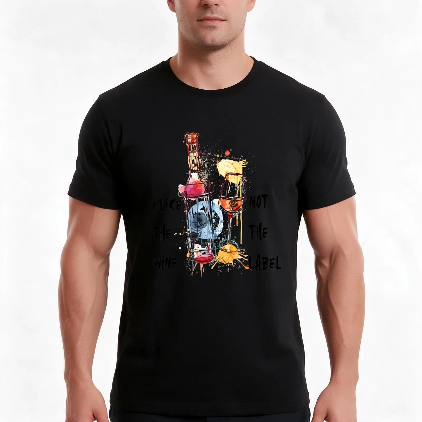 i like the wine not the label T-Shirt, Summer Casual Cotton Tee, Oversized Streetwear Tops, Vintage Graphic Print, 100% Cotton