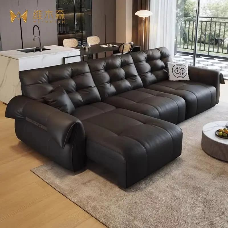 Modern Living Room Sofa Set With Comfort Cushions And Synthetic Leather Upholstery For Family Seating And Home Lounge Use