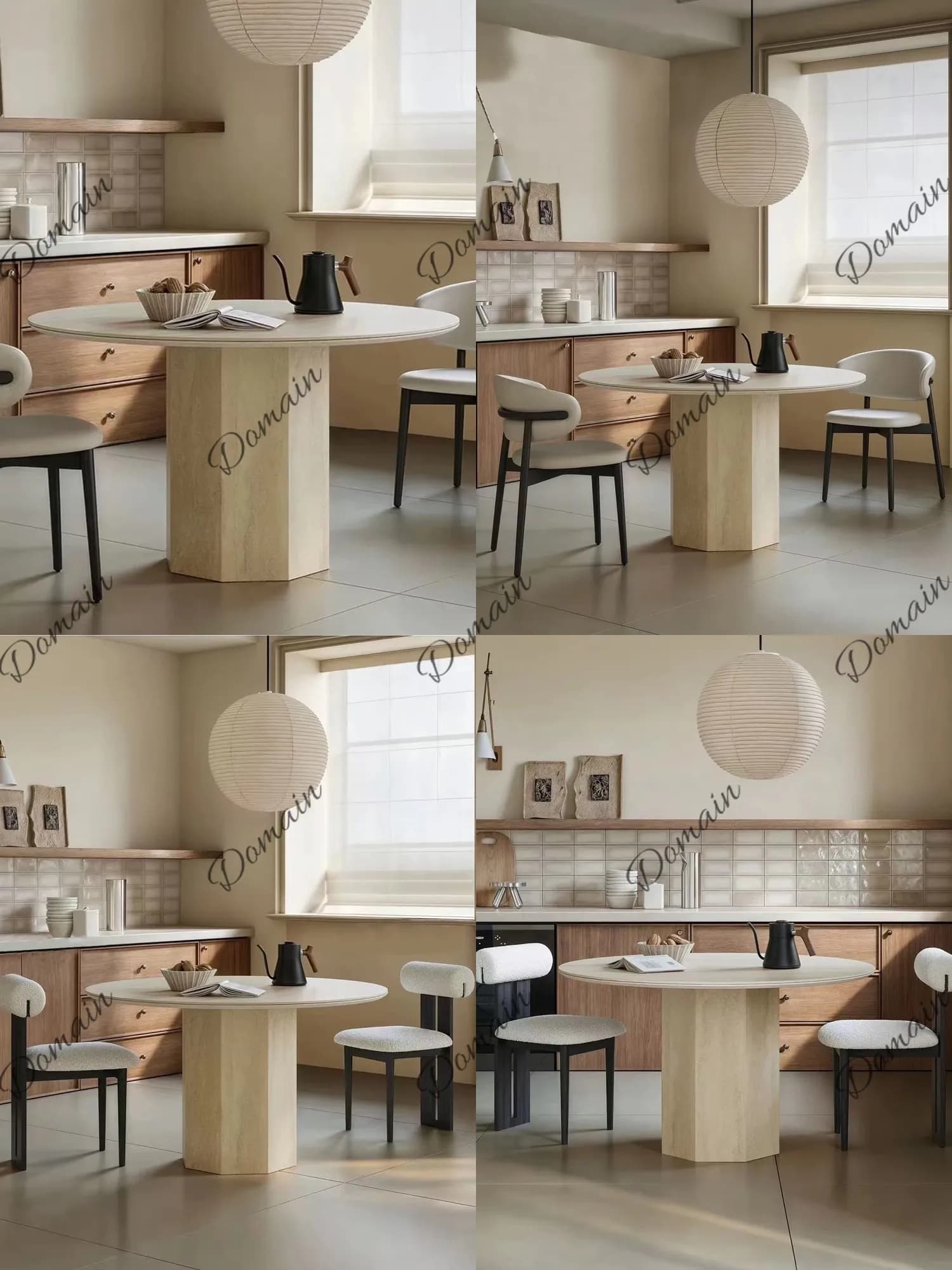 French Vintage Marble Dining Table Round Stone Slab Retro Midecal Style Luxury Dining Chair Set for Home Kitchen