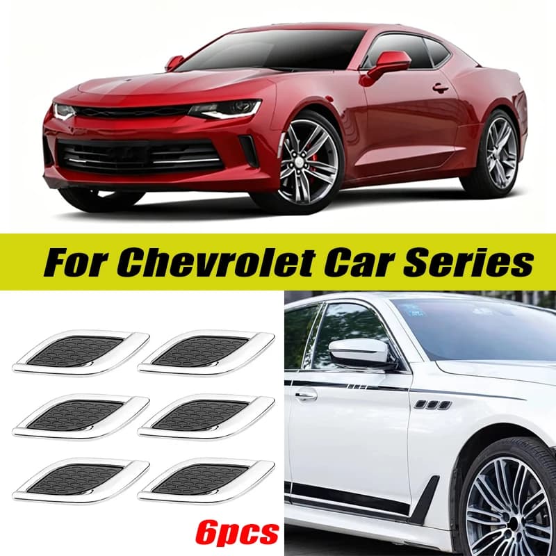 6Pcs Chrome / Black 3D Car Side Fender Air Vent Hood Scoop Outlet Cover Decorative Trim For Chevrolet Car Series