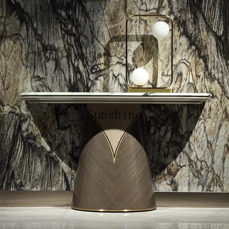Italian modern light luxury cloud jadeite marble entrance foyer table  FT