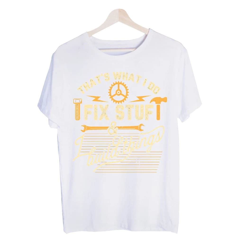 Men's Tools and Slogan Print Graphic Tee, Vintage Style Short Sleeve T-Shirt for Casual Daily Wear
