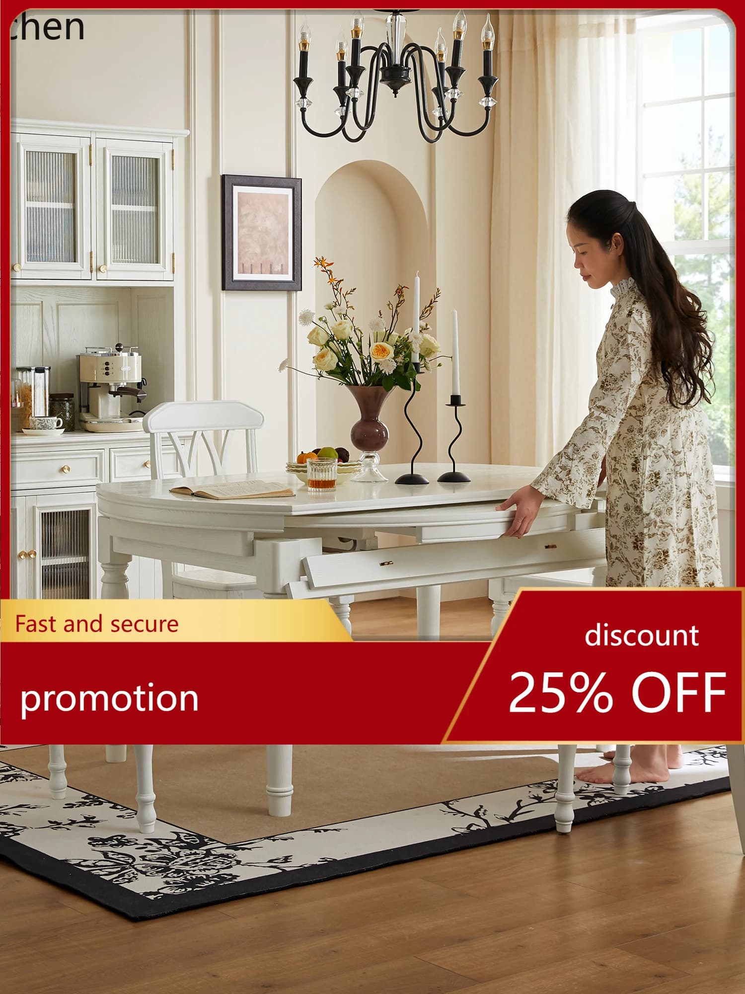CZ American Style Solid Wood Dining Table French Home Restaurant Long Round Table and Chair Set Natural Wood Furniture