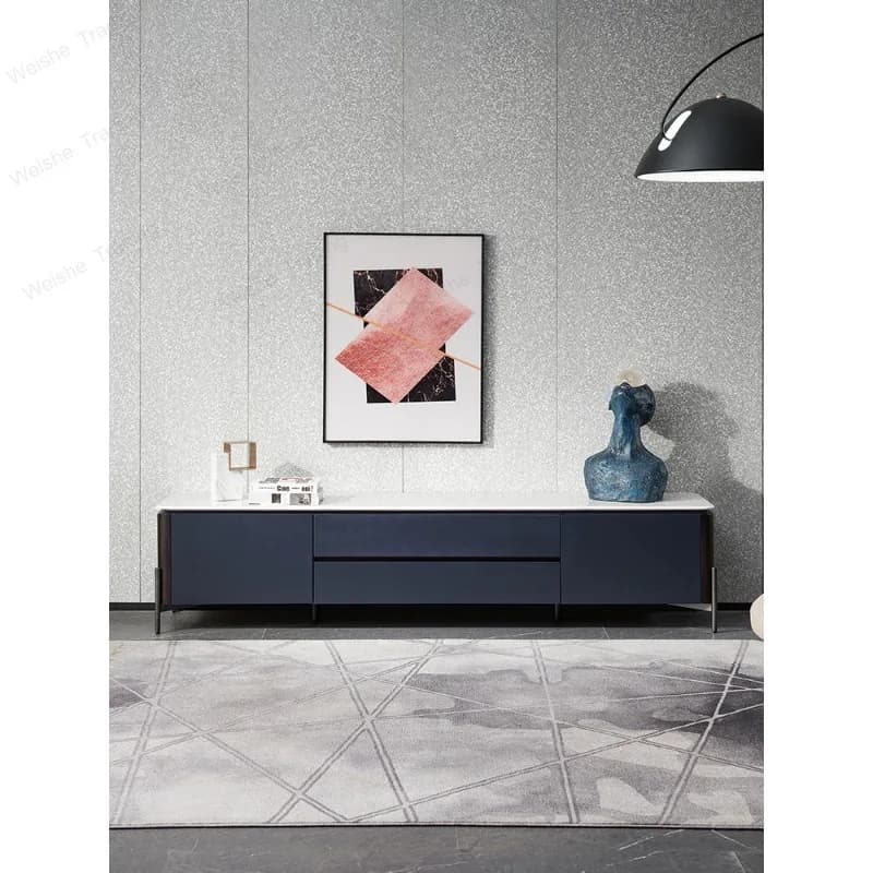 Italian minimalist living room TV cabinet, modern minimalist marble slate floor cabinet
