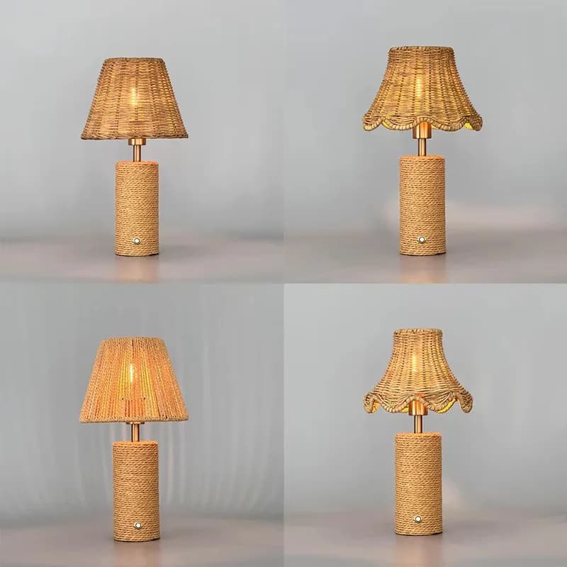 Table Lamp Country Rattan Bamboo Shade 2700K Light Emitting Diode European Cordless Battery Powered Charging