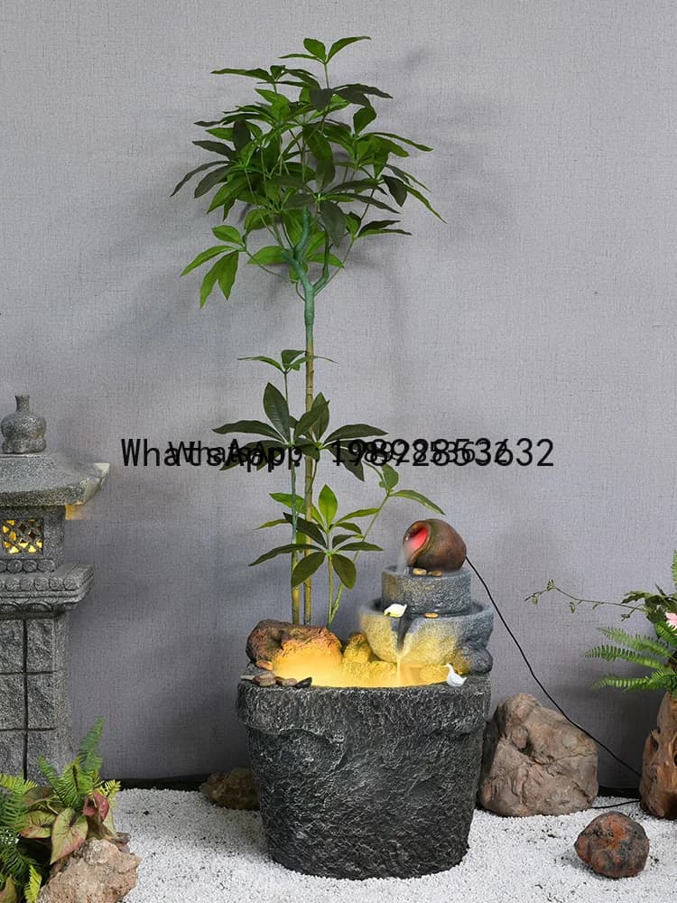 Chinese Style Water Flowing Ornaments Living Room Decoration Floor Ornaments Idyllic Landscape Simulation Green Plants