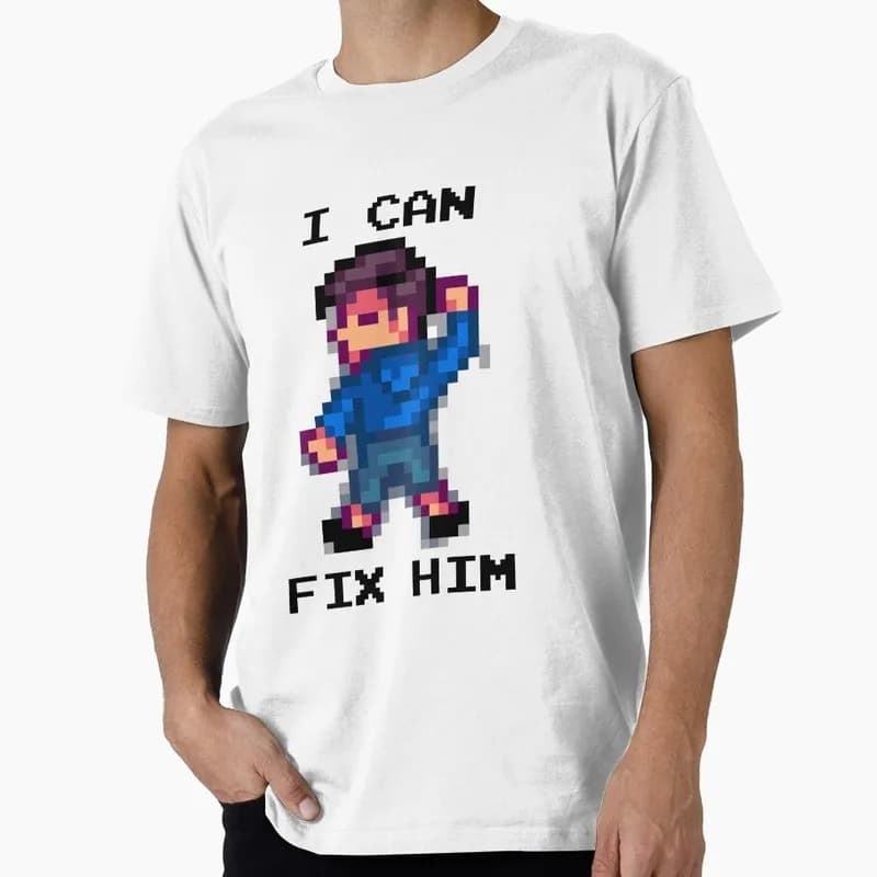 I can fix him Stardew valley Cute Cartoon RPG Video game Gift T Shirt for Gamer Short sleeve Graphic Clothes All Size Tops