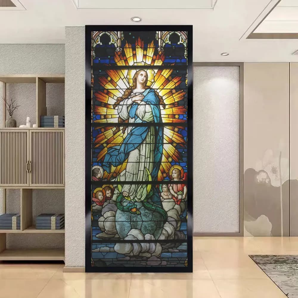 Privacy Window Film UV Blocking Heat Control Glass Static Cling Church Painting Decorative Pattern Frosted Glass Sticker