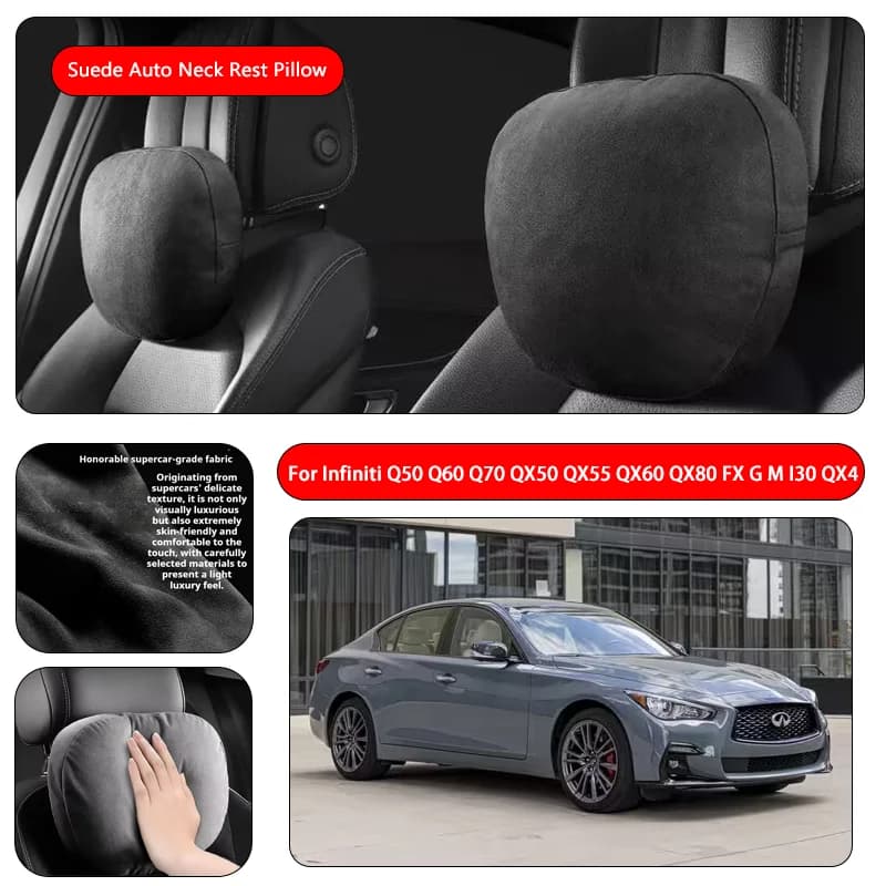 For Infiniti Premium Faux Suede Neck Pillow car seat pillow car neck pillow Suede Fabric Car Headrest interior
