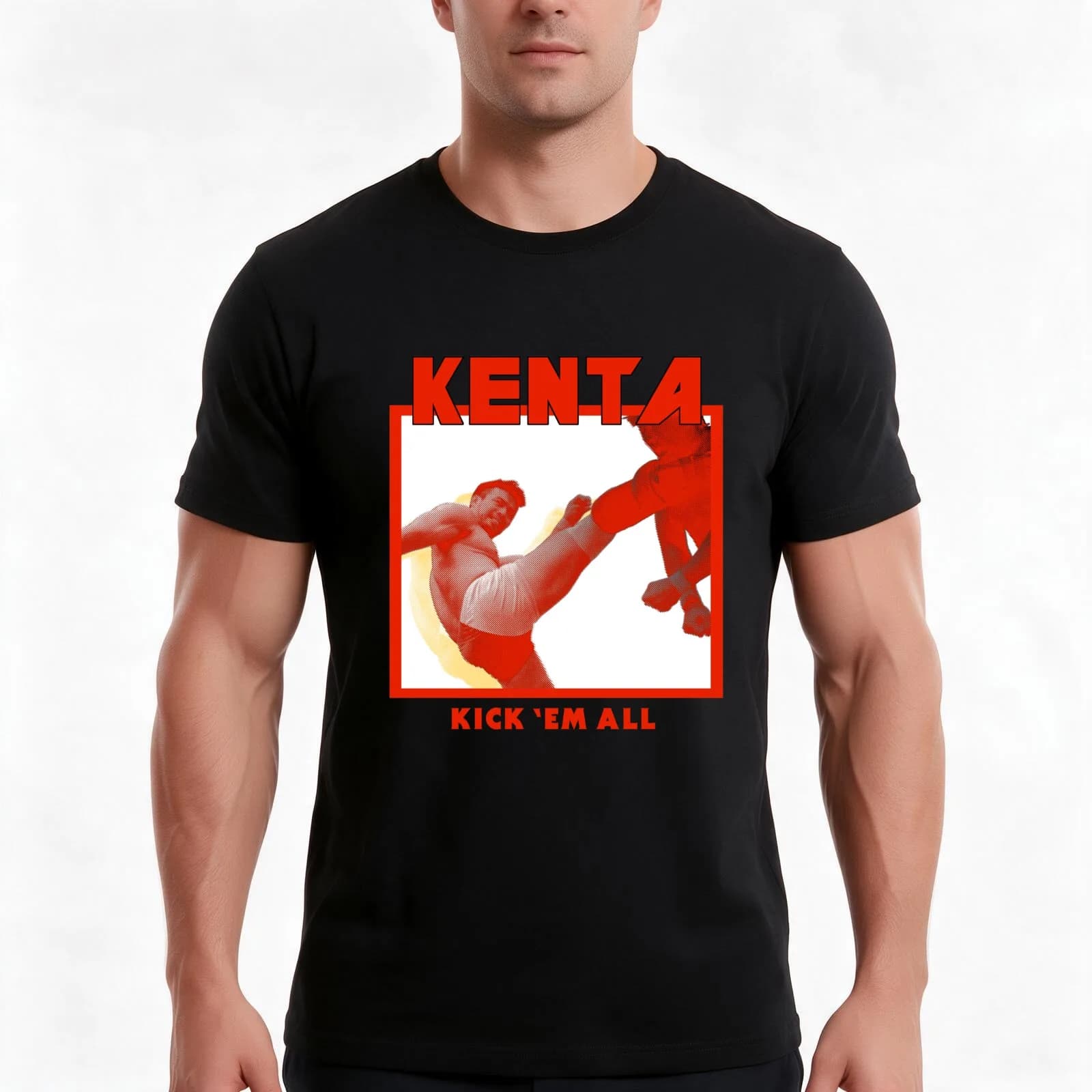 KENTA - Kick 'Em All T-Shirt, Summer Casual Cotton Tee, Oversized Streetwear Tops, Vintage Graphic Print, Loose Fit Short Sleeve
