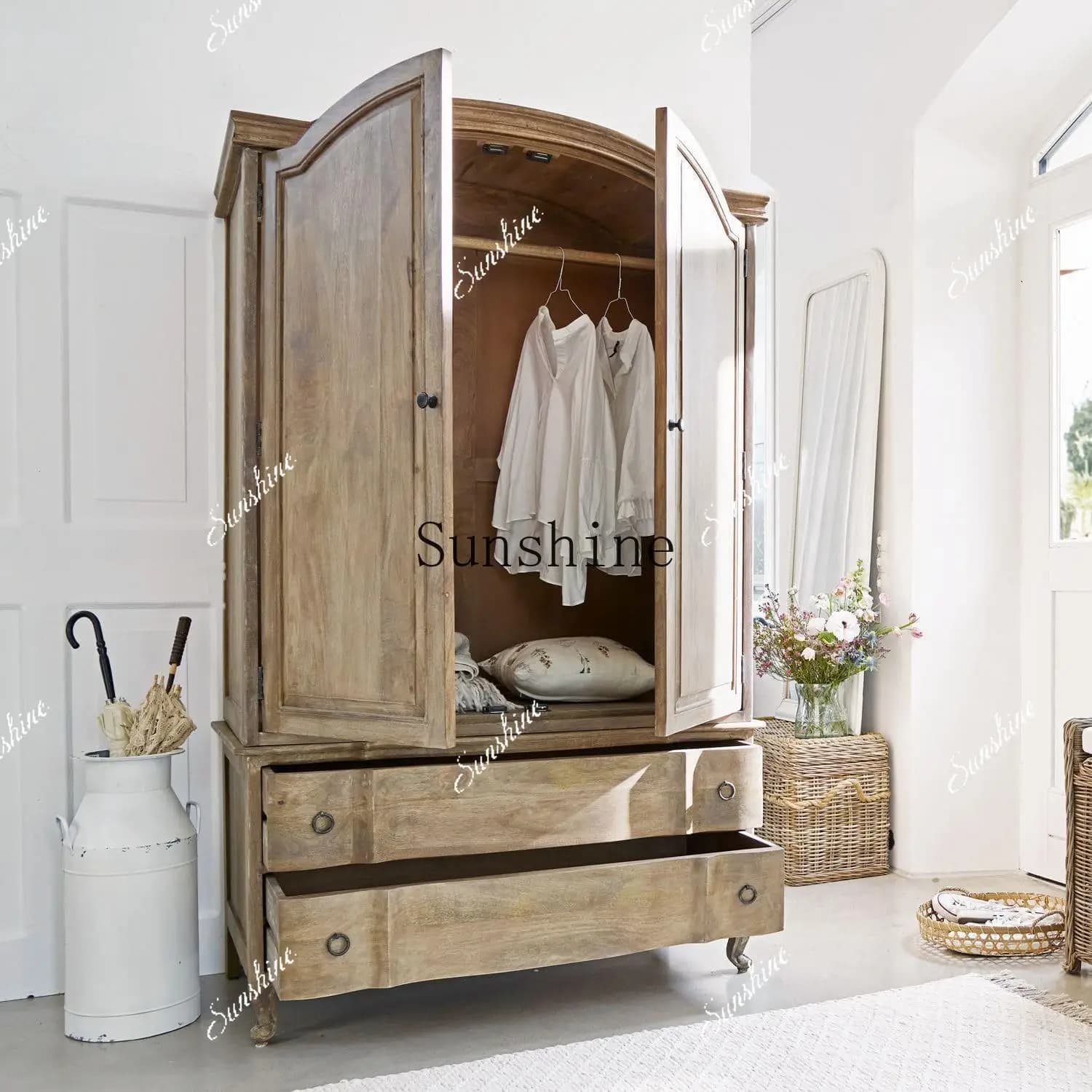 French retro two-door wardrobe log-colored drawer locker  FT