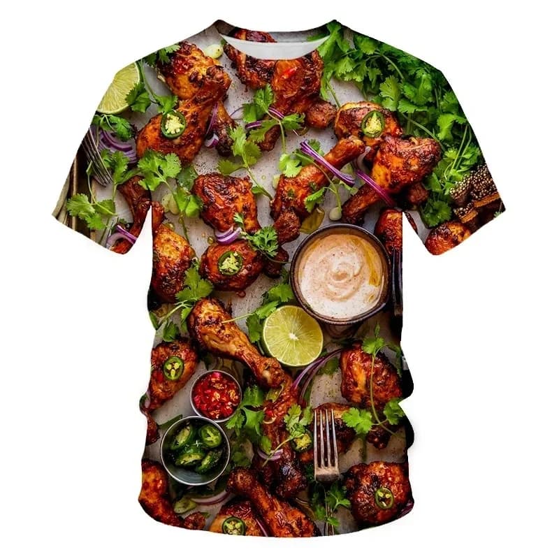 Gourmet French Fries Print 3D T-shirt Bright Color Cute Men T Shirt O-neck Short Sleeve Fashion Leisure Comfortable Tee Shirts