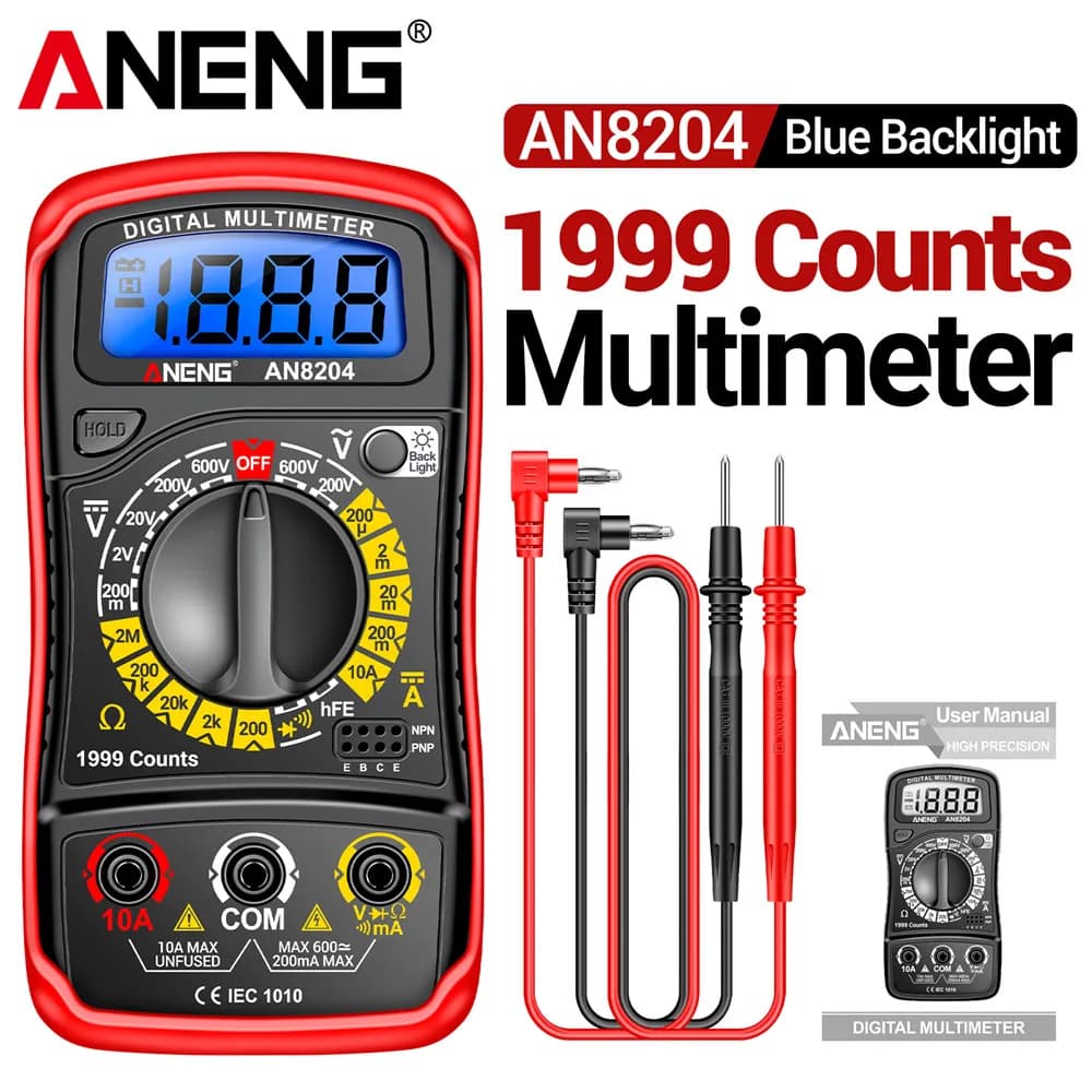 Digital Multimeter 1999 Count AN8204 ANENG HFE Triode Buzzer Test AC/DC Voltage 10A Current Resistance Multimetro Meter DIY Tool