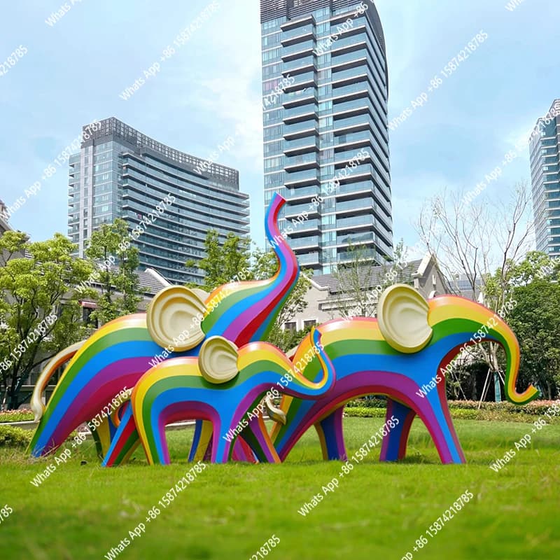 Outdoor large geometric abstract elephant fiberglass sculpture garden lawn decoration floor ornament