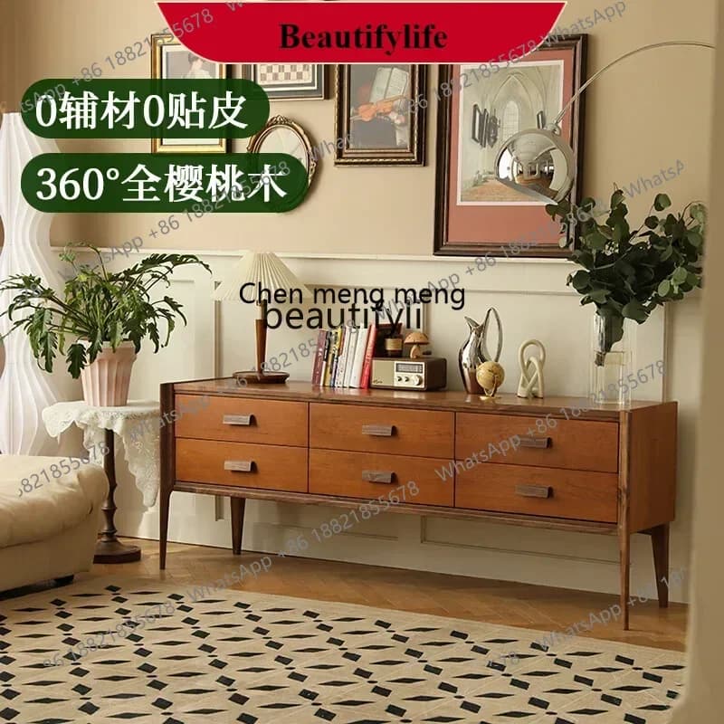 G153  Retro French entrance cabinet medieval solid wood TV cabinet living room corridor dining side cabinet