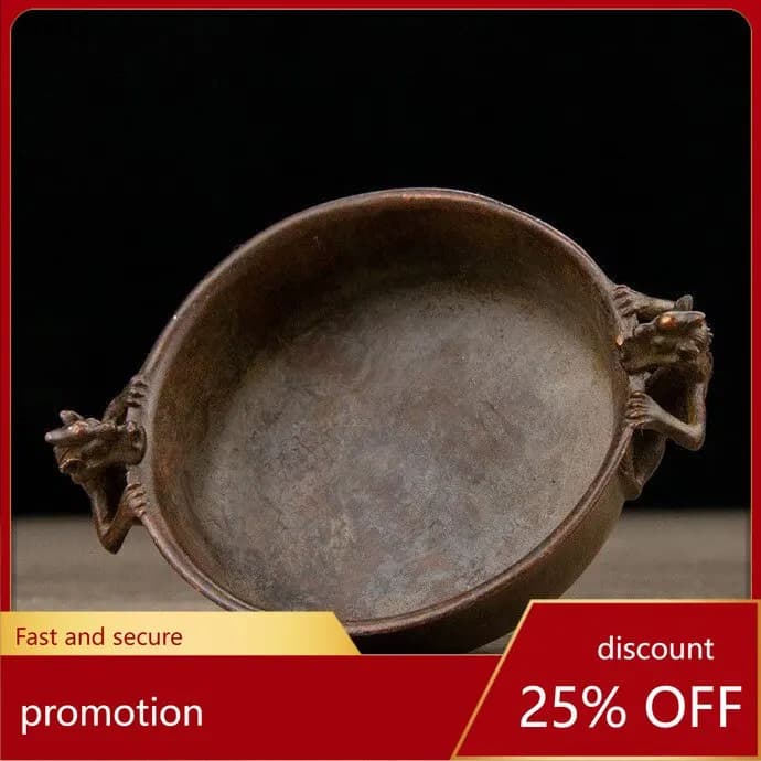 Cz double dragon ear alloy copper incense burner sandalwood incense burner old objects crafts