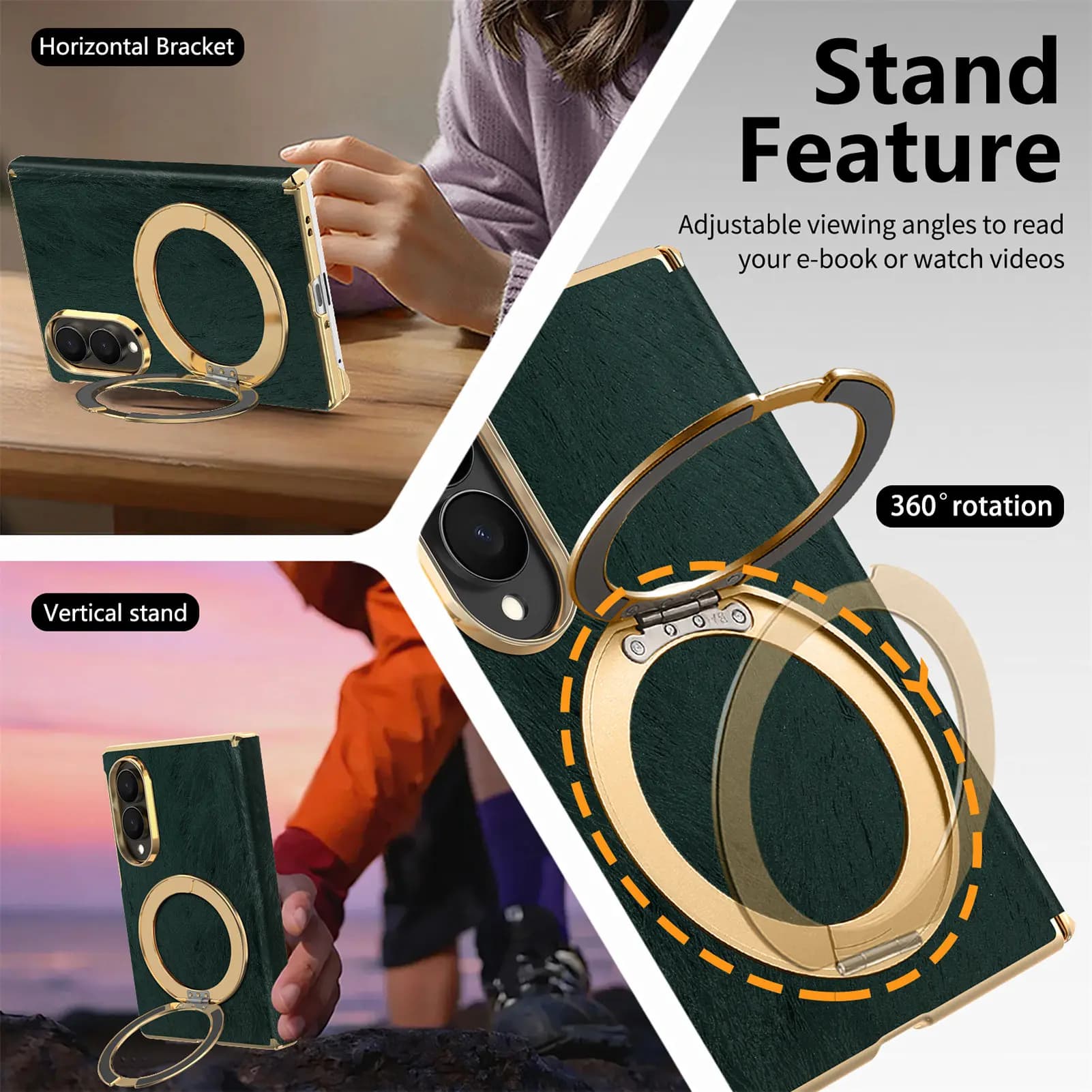 For Samsung Galaxy Z Fold 8 Velvet Texture Leather Case Dual-axis Rotatable Magnetic Ring Stand Electroplated Aluminum Frame