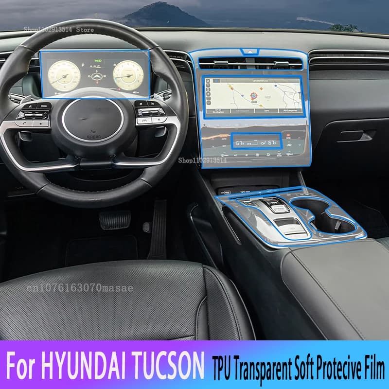 For HYUNDAI TUCSON 2021 2022 Interior Screen Protector, Center Console Anti-Scratch Film, Dashboard Piano Black Trim Cover