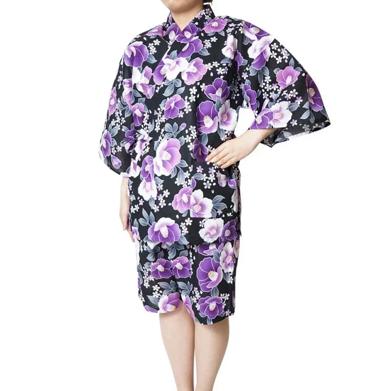 Women's Traditional Japanese Jinbei Yukata Kimono Style Homewear Set for Sleepwear, Loungewear Sauna Outfit
