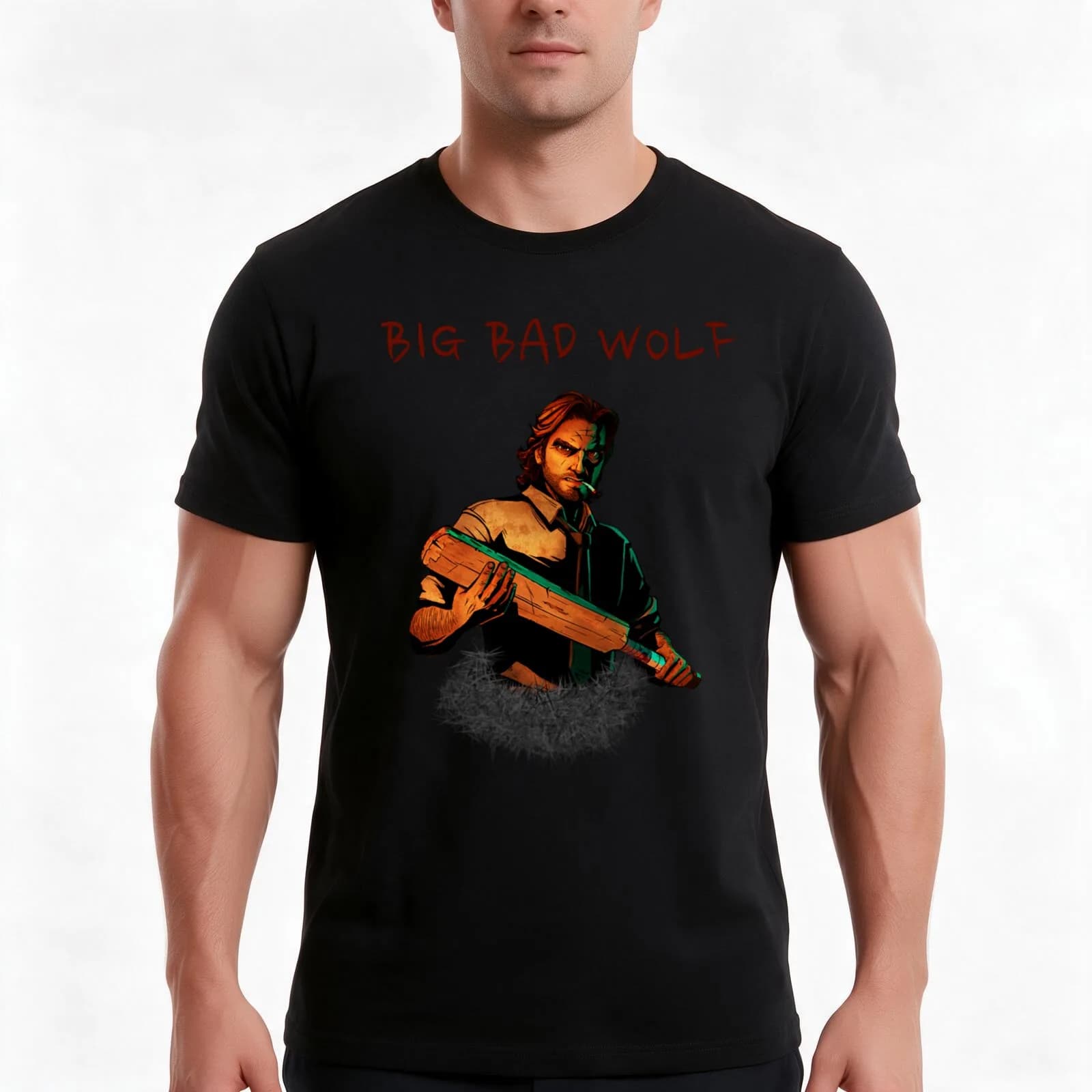 Bigby Wolf T-Shirt, Summer Casual Cotton Tee, Oversized Streetwear Tops, Vintage Graphic Print, Loose Fit Short Sleeve