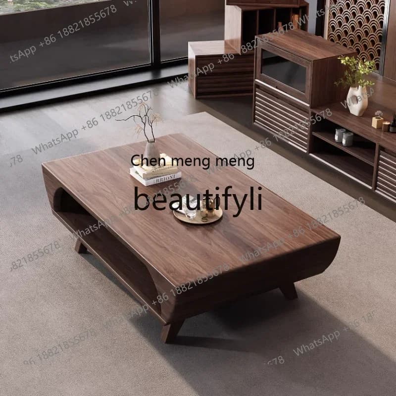 32New Chinese coffee table living room rectangular coffee table TV cabinet combination North American black walnut