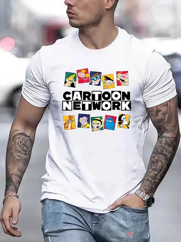 Men'S Fashionable Trendy Print Patterns Casual T-Shirt, Comfortable Summer Top,with Creative Cartoon Character Letters.