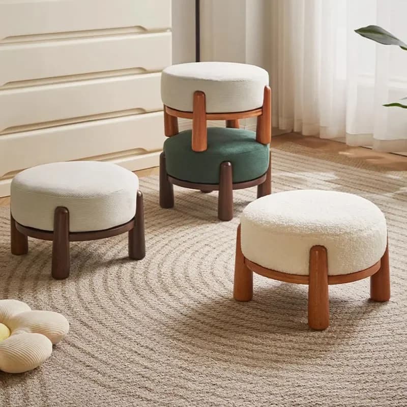 Retro Solid Wood Stool Minimalist Foot Stool Upholstery Sofa Low Stool Suitable for Living Room Home Decoration