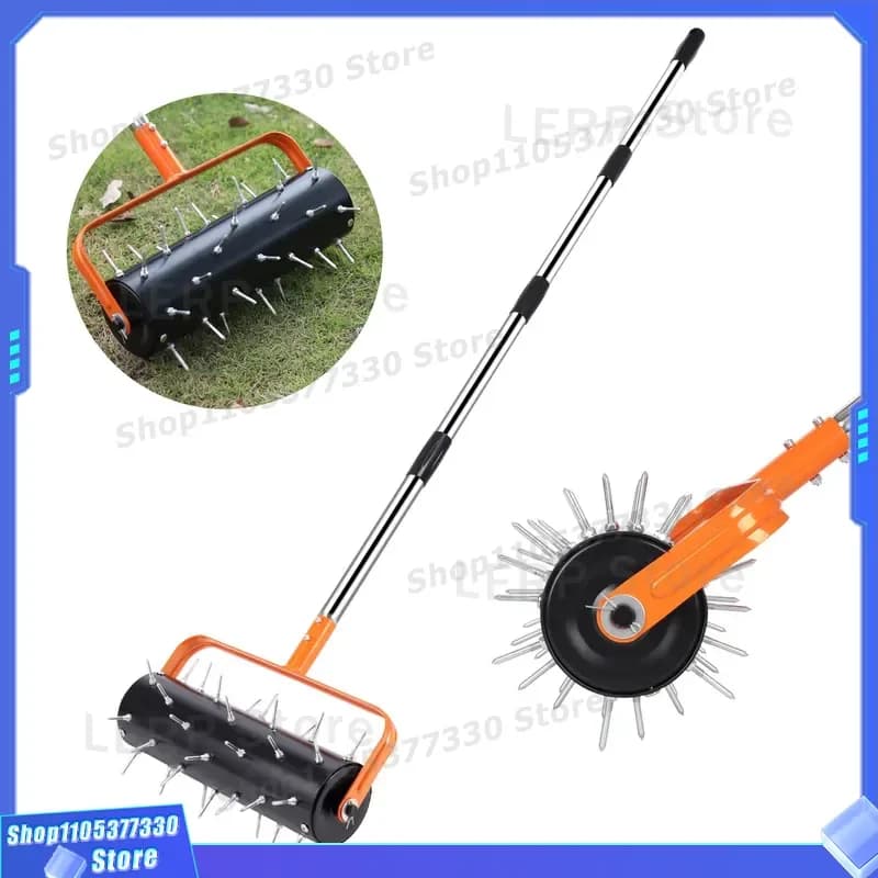Manual Lawn Aerator Roller Garden Scarifier Tool for Soil Aeration Grass Care Heavy Duty Metal Spikes Tilling Equipment