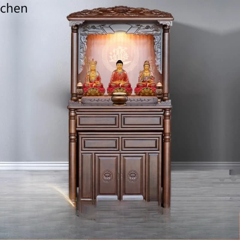 HT Buddhist shrine vertical cabinet household solid wood  Buddhist cabinet offering table shrine God of Wealth offering table