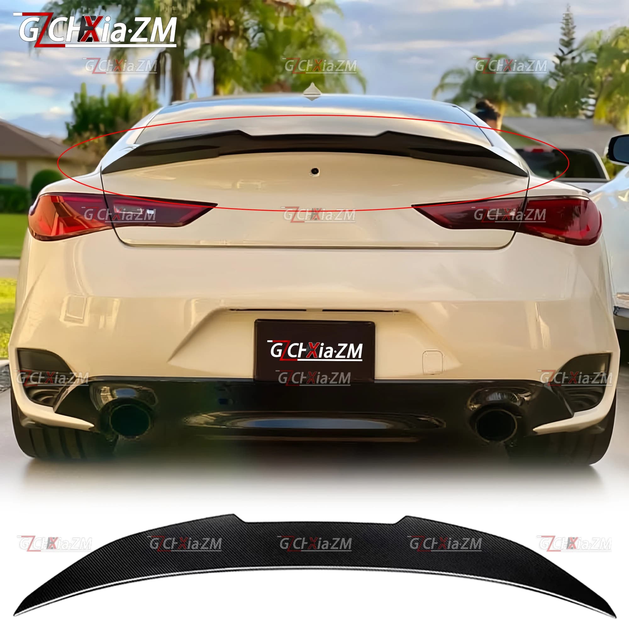 For 2015-2020 Infiniti Q60 Rear Spoiler PSM Style Carbon Fiber Material Trunk Lid Decorative Cover Aerodynamic Kit Tail Wing