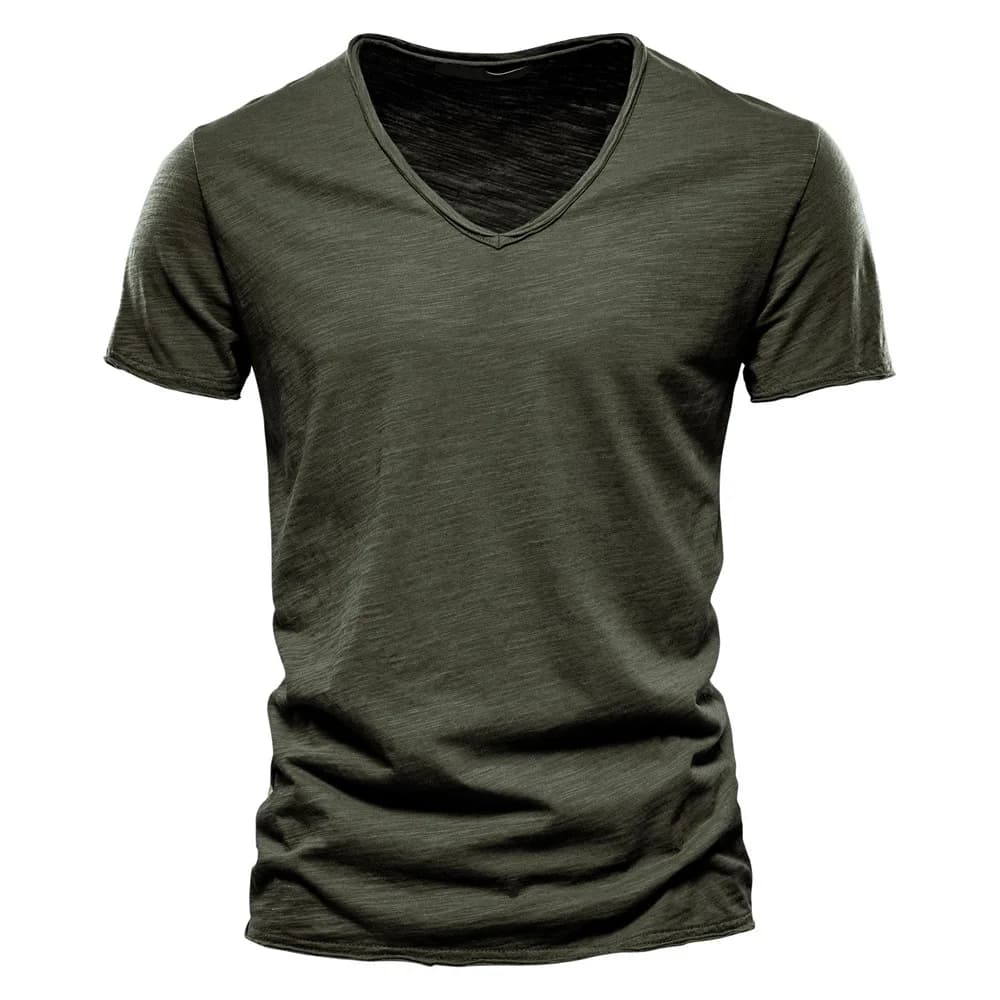 Men Slub Cotton V Neck T-shirt Summer Solid Color Short Sleeve Tees Soft Breathable Casual Basic Tops Male Daily Wear Undershirt