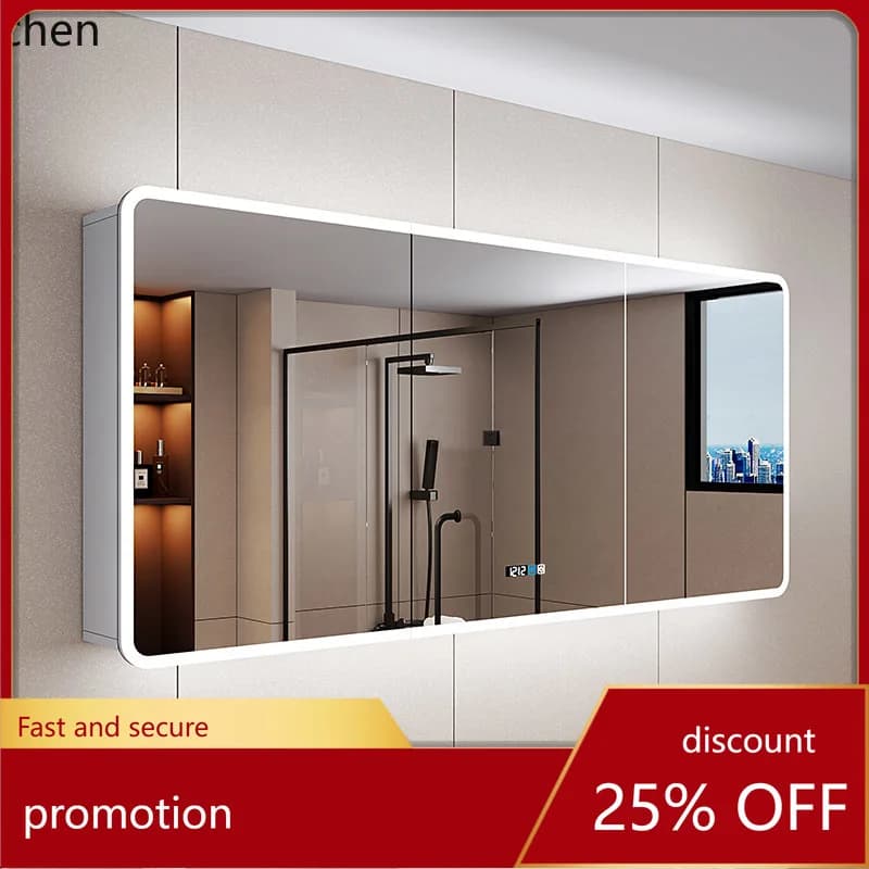 HT Smart Bathroom Mirror Cabinet Freestanding Wall-Mounted Aluminum Alloy Anti-Fog Bathroom Vanity Mirror