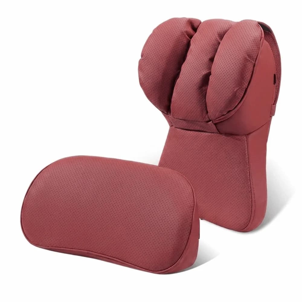Perforated Surface Car Neck Pillow Breathable Filling Segmented Padded Lumbar Support Cushion Adjustable Fastening Straps