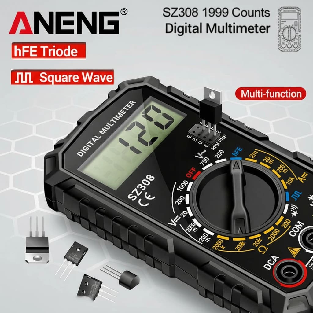 ANENG SZ 308 Square Wave Digital Tester 1999 Count HFE Triode Buzzer Multimeter AC/DC Voltage 10A Current Multimeters Meter Tool