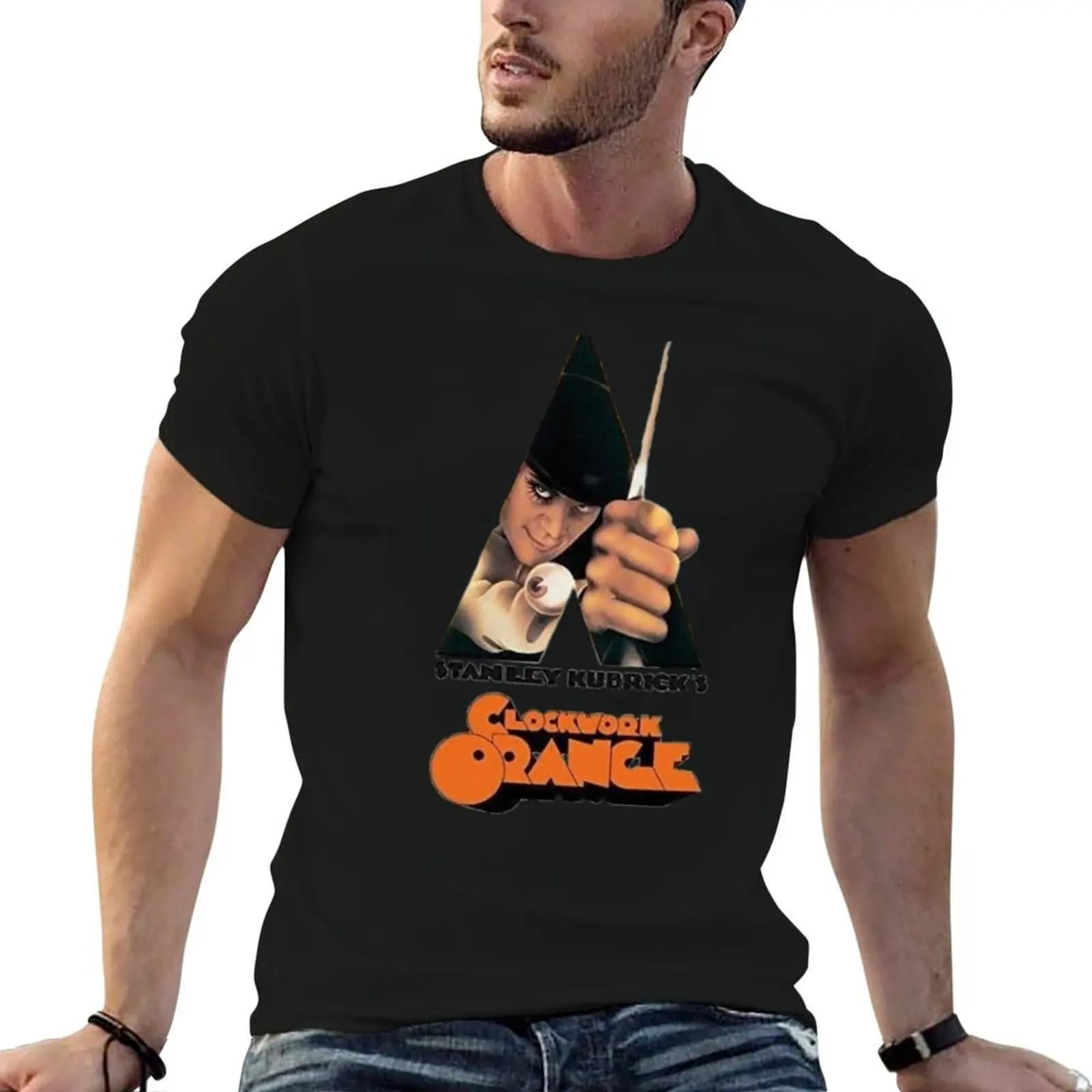 Orange clockwork T-Shirt cotton graphic tees korean fashion T-shirt men