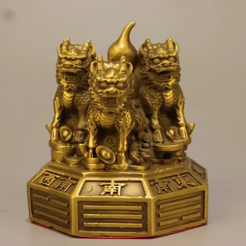 Brass Feng Shui Wealth-Bringing Eight-Trigram Qilin Array Ornament, Gourd Qilin Array, Decorative Craft for Entryway, Home, Offi