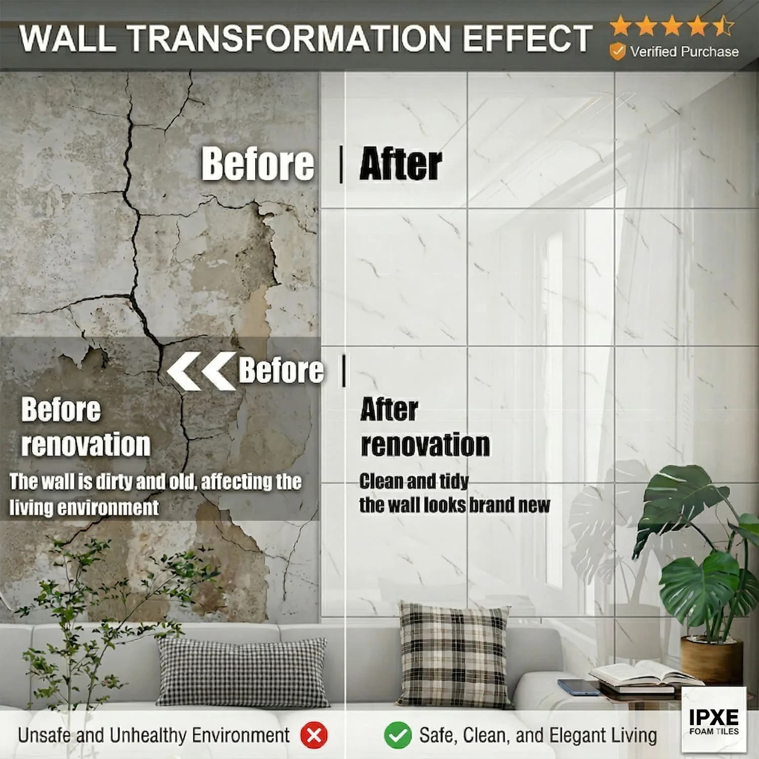 Rental Friendly Marble Wall Stickers 10-20Pcs 12" Removable No Damage Self Adhesive Tile for Bedroom Living Room Dorm Wall Decor