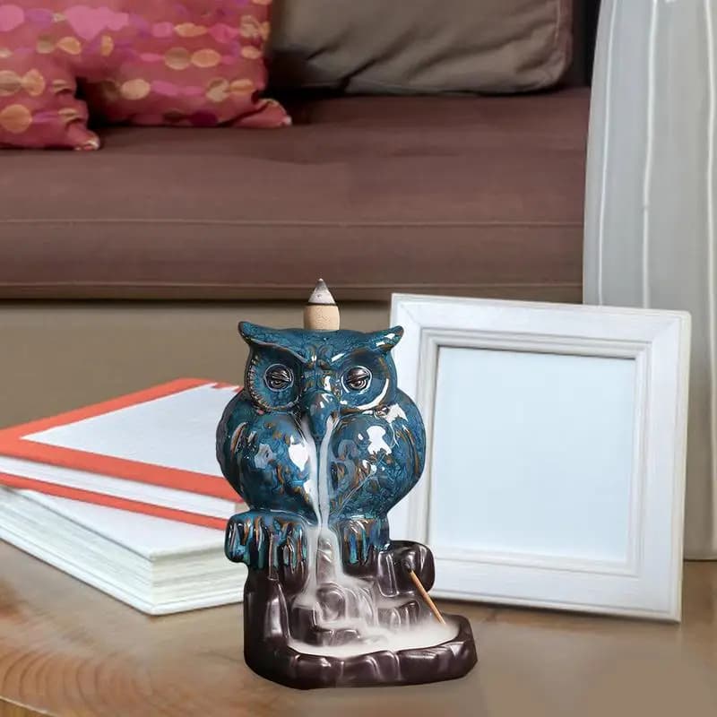 Backflow Incense Holder Owl-Shaped Figurines Home Decor Waterfall Incense Holder Aesthetic Burning Pot Desktop Decorations For