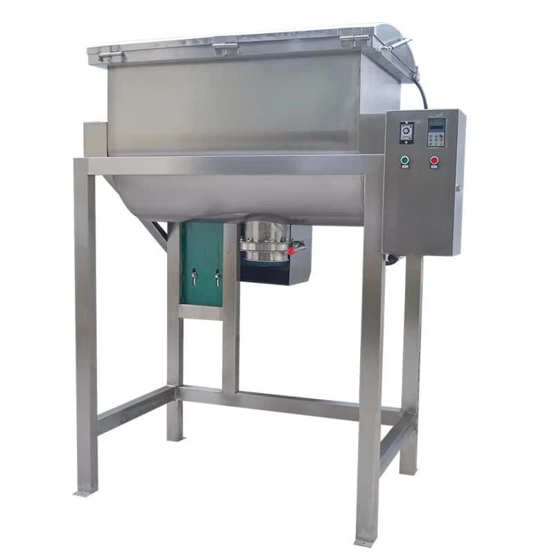 200-500L stainless steel horizontal electric heating mixer for seasoning cosmetics flour dry powder moving wheel