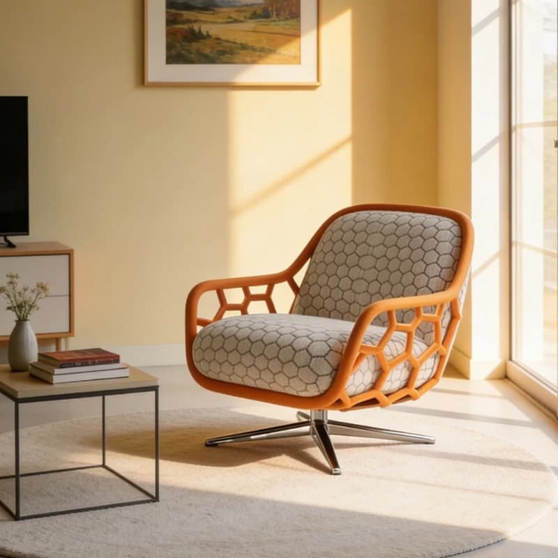 Rotating armchair upholstered leisure chair metal base living room furniture