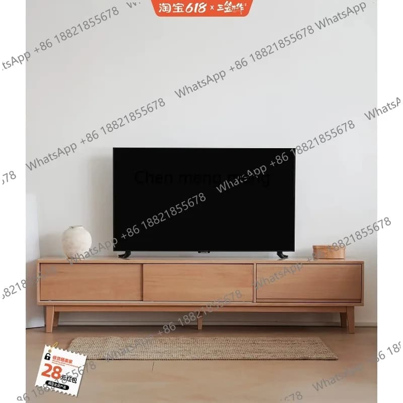 Solid wood beech TV cabinet Multifunctional locker Simple household living room low cabinet