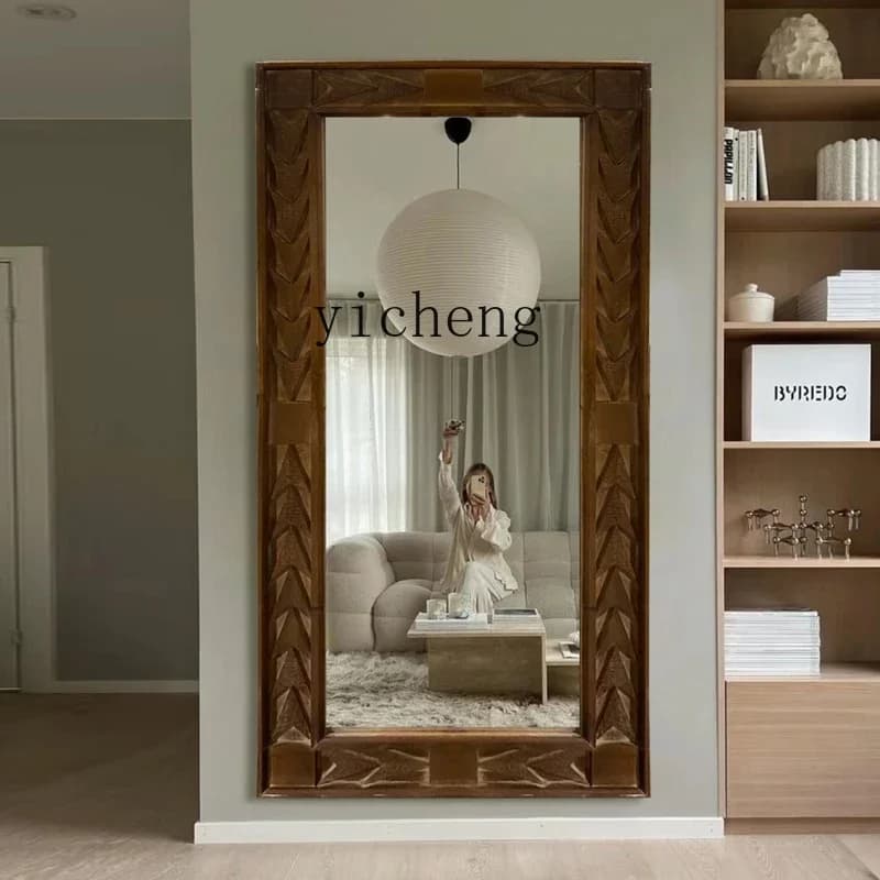 L7-14 French retro full-length mirror full-body floor mirror American medieval cloakroom wall-mounted full-length mirror