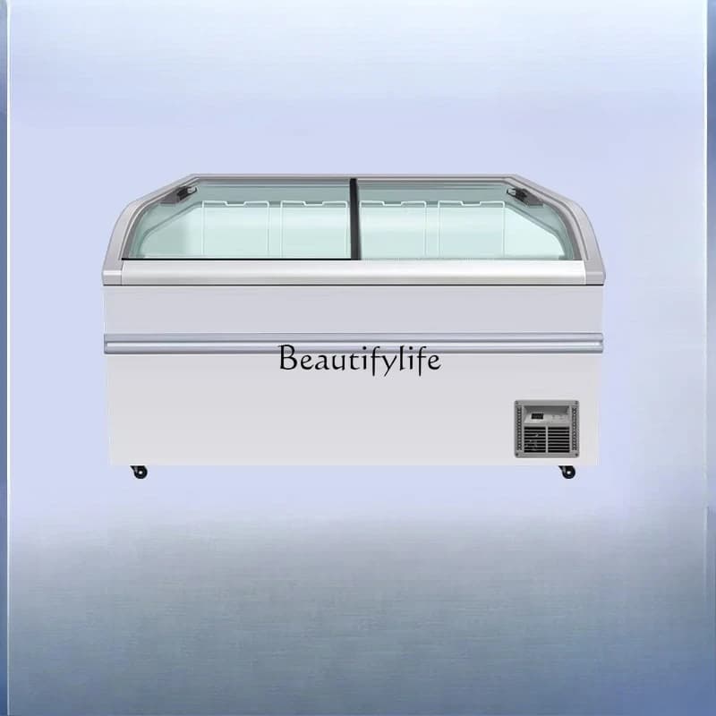 05Combined Commercial Island Cabinet Supermarket Large Capacity Horizontal Freezer Seafood Convenience Store Display Cabinet