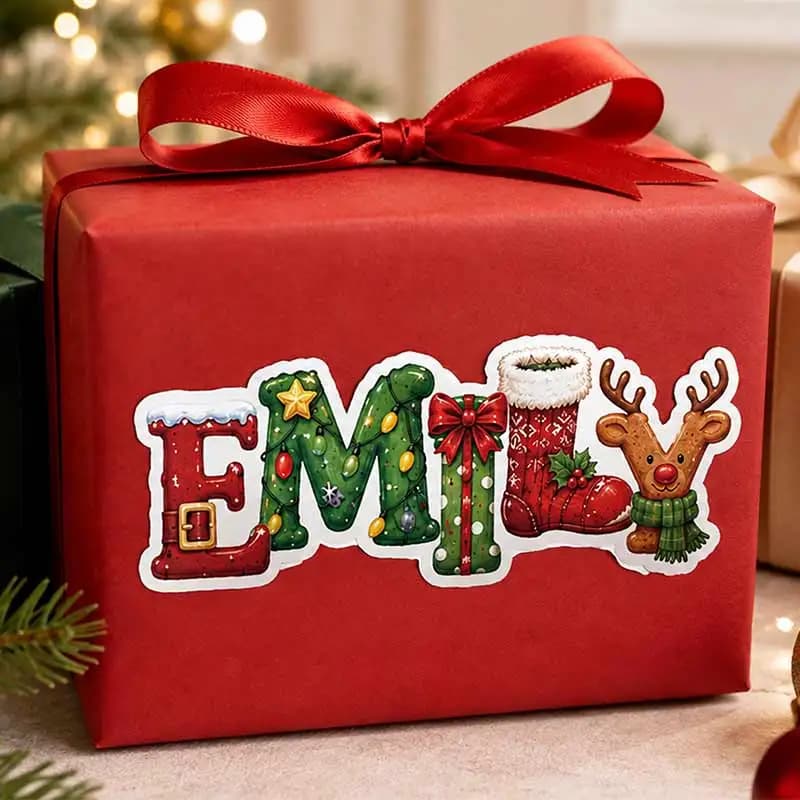 Customized Christmas Name Sticker, Custom Winter Letter Sticker, Christmas Gift Box Label, Custom Name Decals S1044