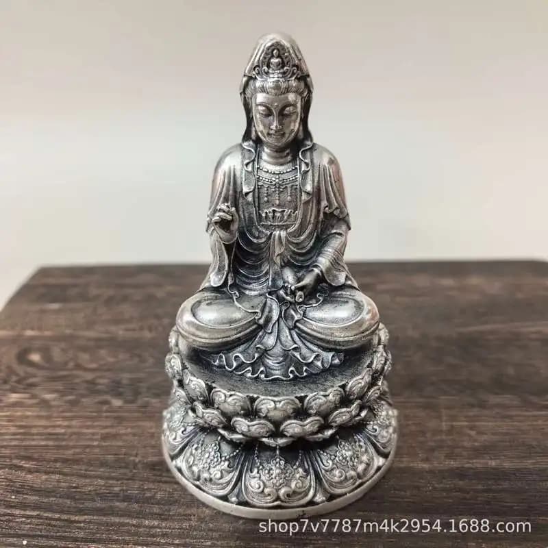 Brass Craftwork Silver-Plated Guanyin Bodhisattva Home Decorative Ornament