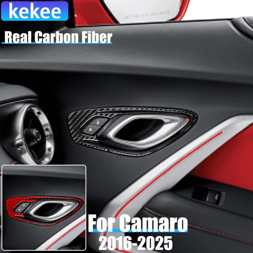 Real Carbon Fiber Car Accessories Door Handle Frame Decorative Trim Cover Soft Sticker For Chevrolet Camaro 6th Gen 2016-2025